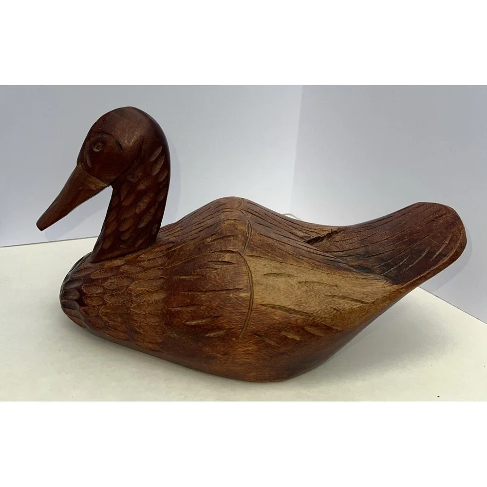 Hand Carved Wood Duck Figurine Vintage Artist Signed Delphine Nelson 6